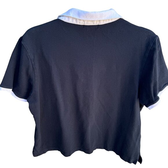 Esprit Vintage 80s 90s Black White Collar Retro Chic Preppy Crop Polo Shirt L - Picture 4 of 8